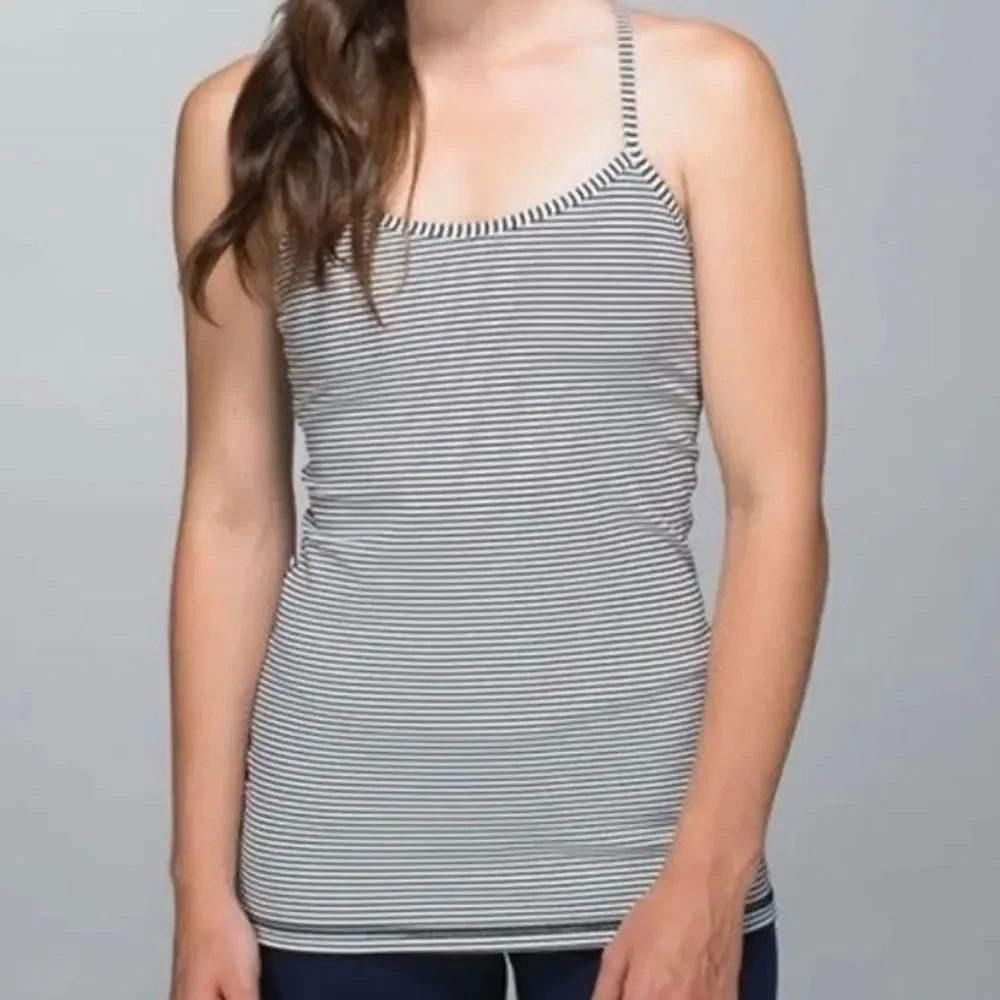 Lululemon Black & White Striped Power Y Racerback Tank Top